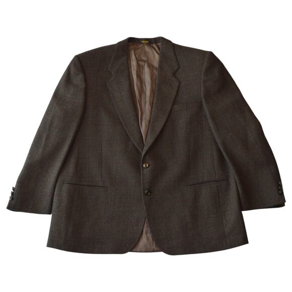 Vintage Union-Made Brown Plaid Wool Blazer | Classic 2-Button | Size Large - Picture 1 of 6